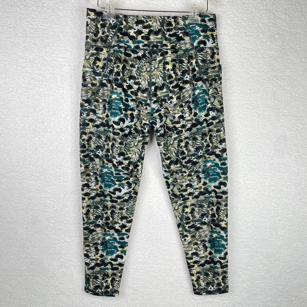 Kinesis Womens 1X Active Leggings Green Abstract Leopard Print Pockets High Rise - Picture 4 of 9